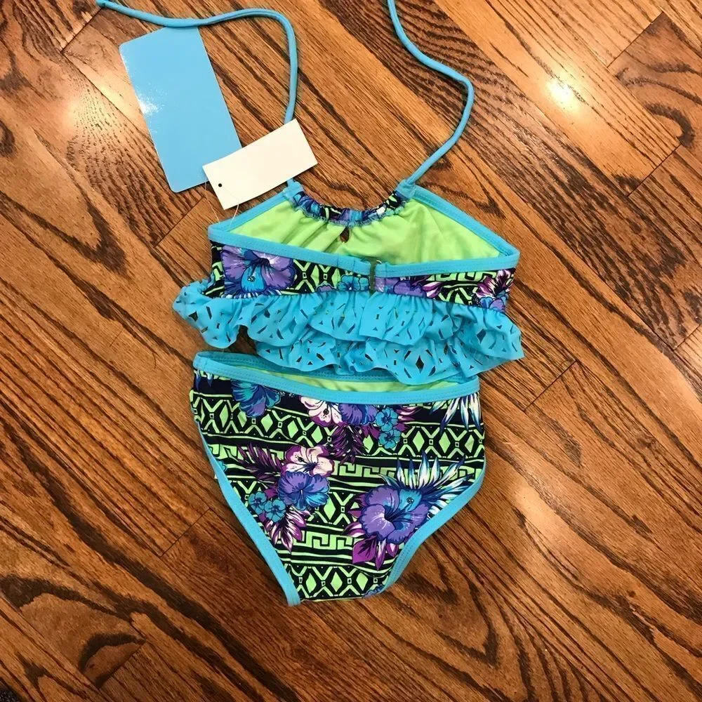 New BREAKING WAVES girls Sz 5 aqua swimsuit bikini